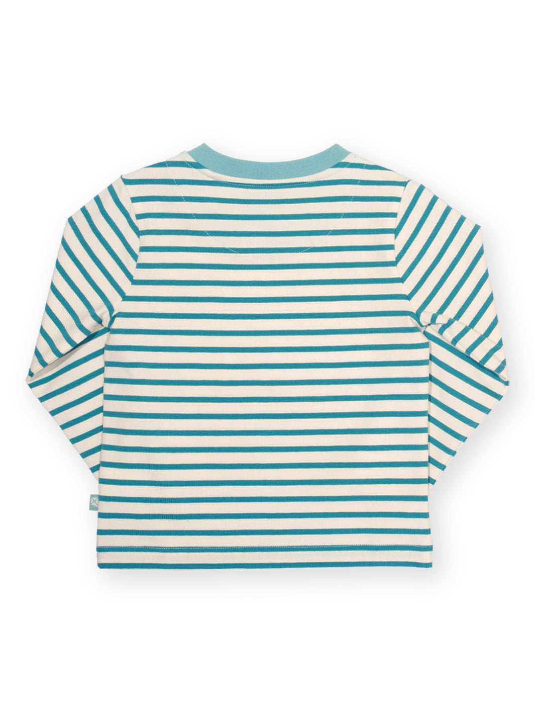 A long-sleeve children's top with horizontal teal and cream stripes, shown from the back on a white background.
Children's clothing
T-Shirt
Organic cotton
Dino
Boys clothing
Kite clothing
