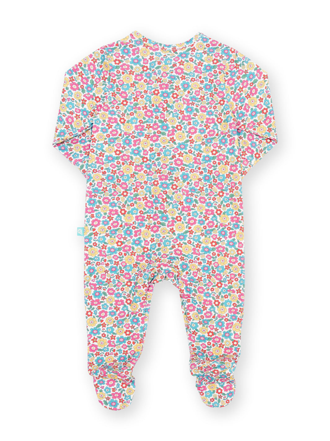 Floral patterned baby onesie on a white background