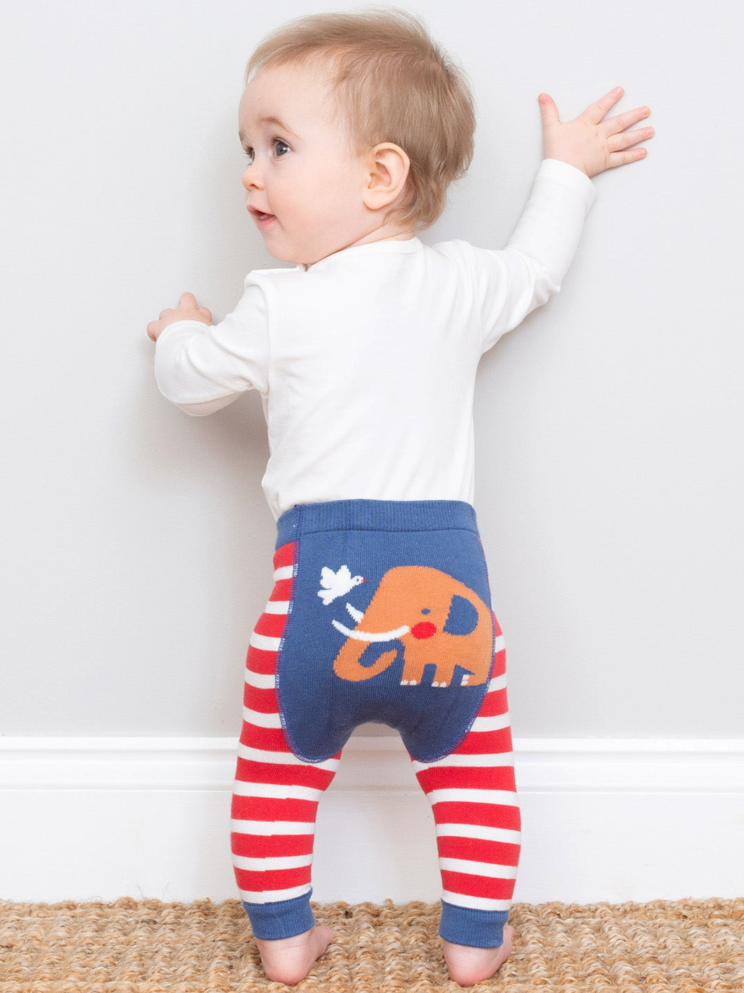 Baby wearing our Woolly Mammoth Knitted Leggings