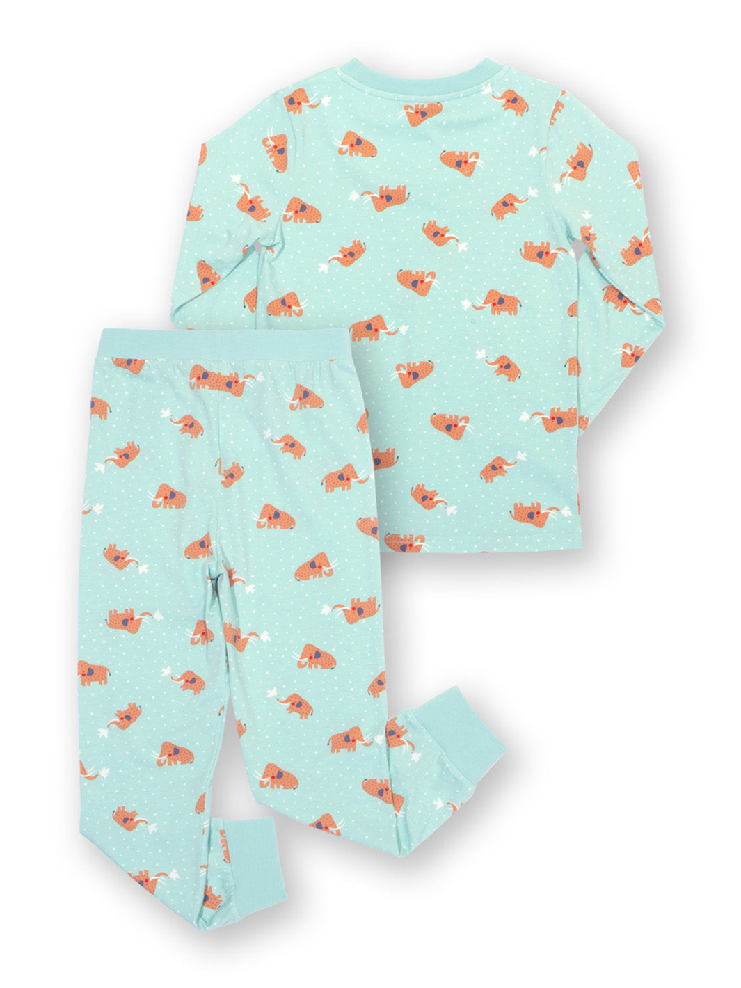 Children's pajama set with mammoth pattern on a light blue background
