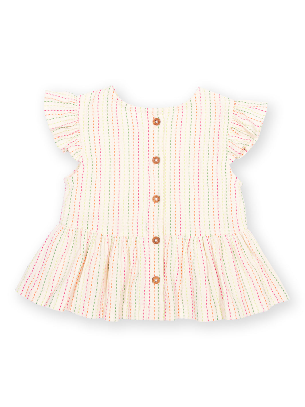 Pink and white checkered top with ruffled sleeves on a white background

Blouse
Children's clothing 
Organic cotton 
Kite clothing 
Stripes 
Cotton 
Summer
Summer clothing 
