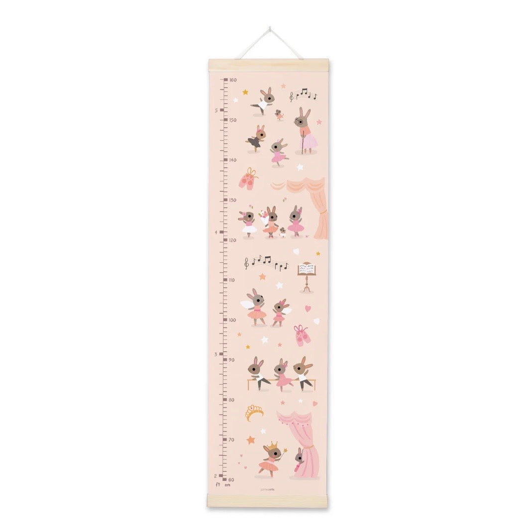 Growth chart with rabbit ballerina's characters on a white background
