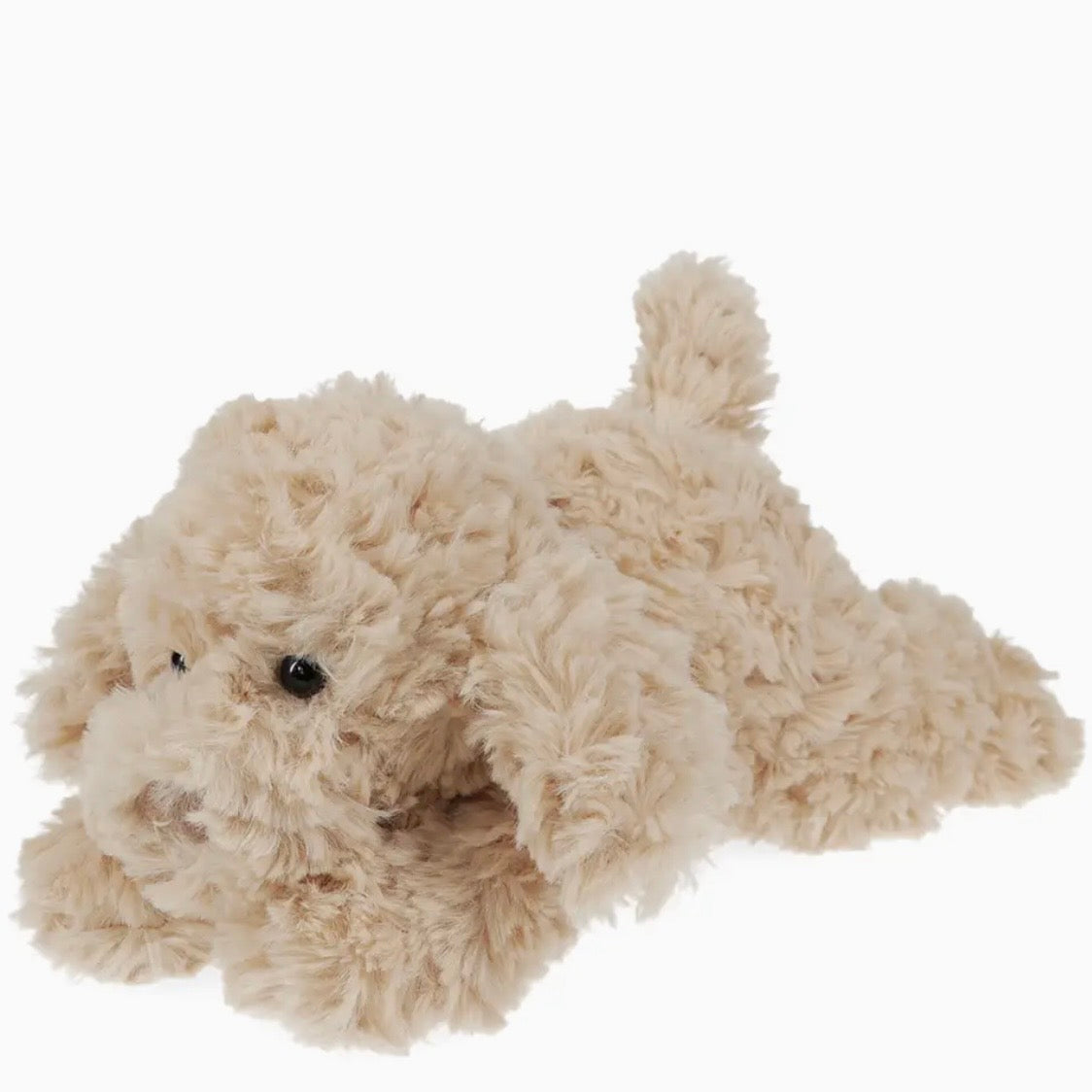 A plush toy dog with curly, shaggy beige fur and small black eyes, lying down on a plain white background.

cuddly toy dog, stuffed animal puppy, nursery plush toy, dog lover gift, huggable companion toy, realistic fur plush, machine washable soft toy, baby shower gift, comforter toy, keepsake soft toy, puppy plushie