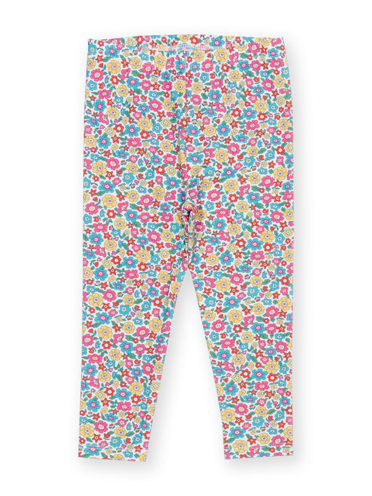 Colorful floral-patterned leggings on a white background
