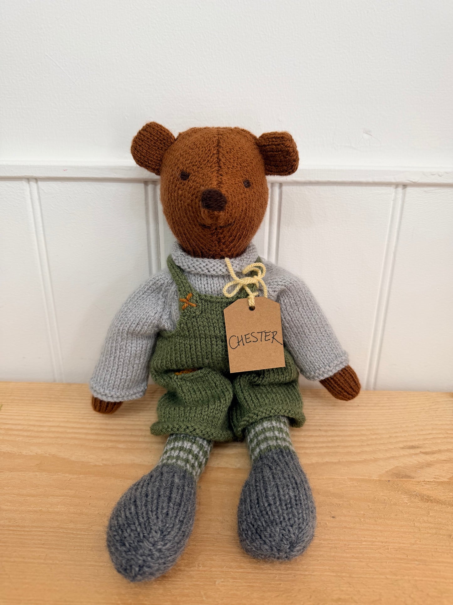 Hand knitted bear 
Perfect for new baby presents
Locally made
Hand made
Unique presents 