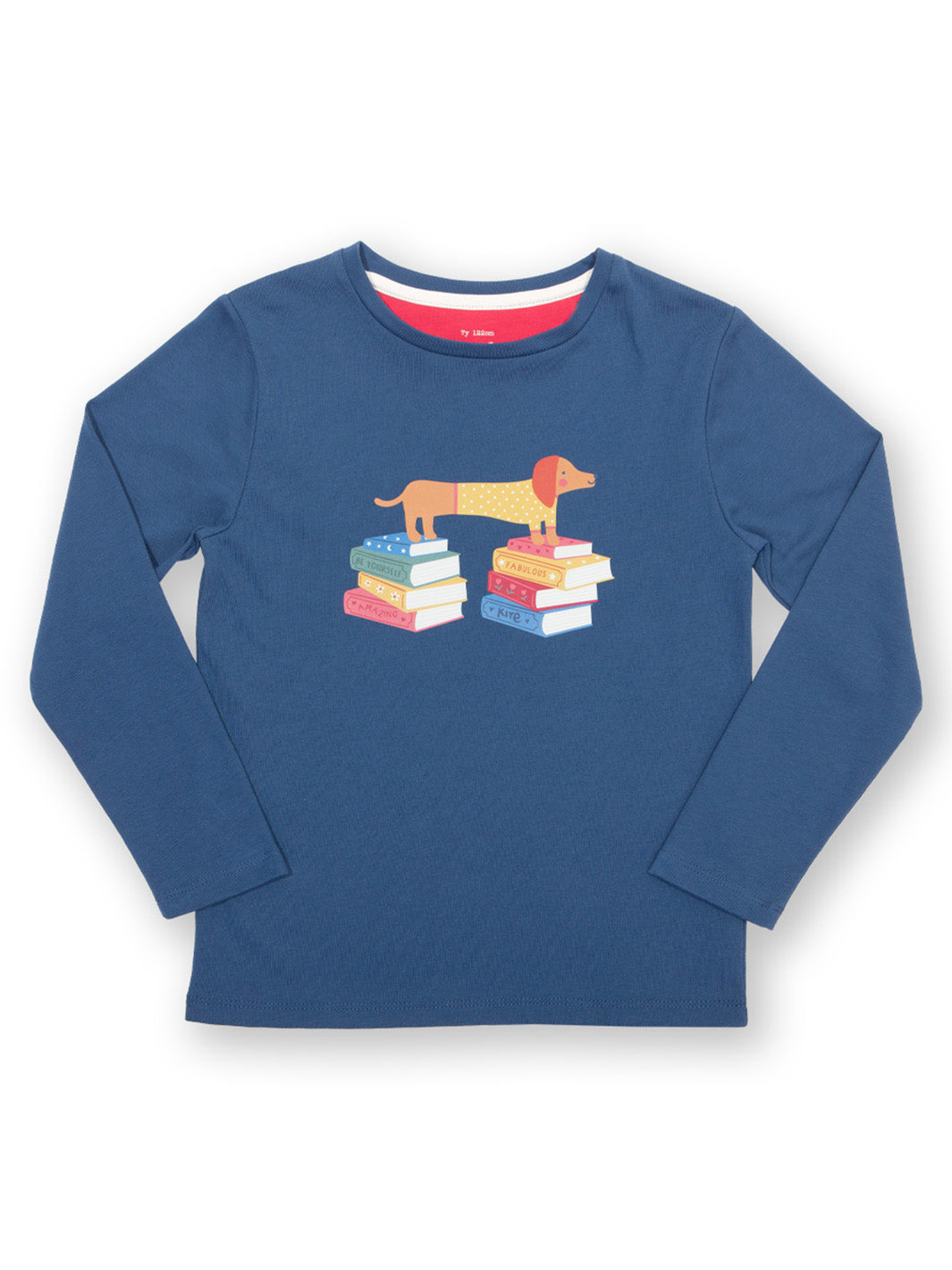 Navy t-shirt with sausage dog placement print on front 
