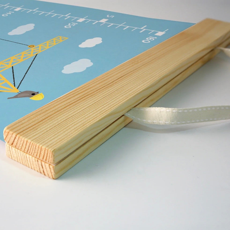 Close up of our Construction Height Chart
perfect for new baby presents and adding to children's bedroom 