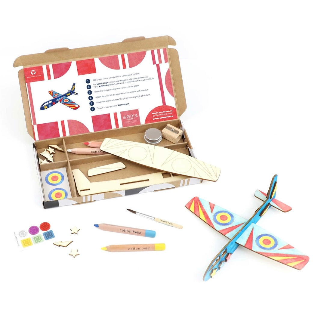 Create Your Own Plane, kit included watercolour pencils and wooden parts