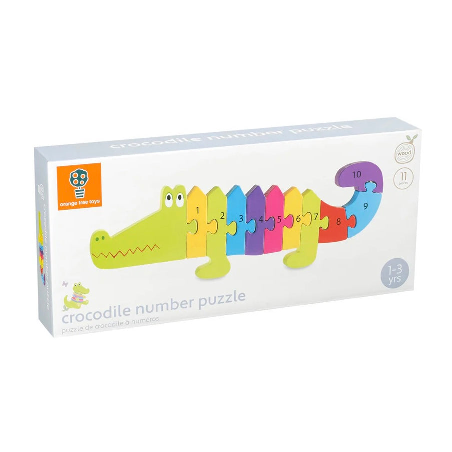 Colourful box displaying our Crocodile Number Puzzle
Made from sustainable wood