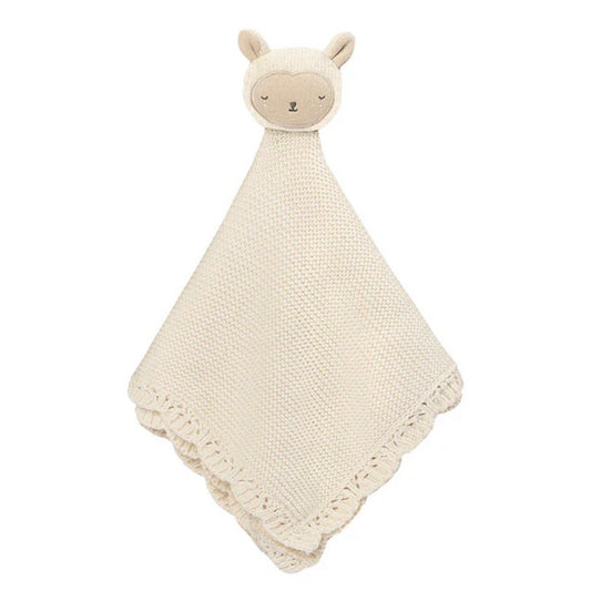 Knitted sheep cuddle cloth. A beautiful gift for new baby
