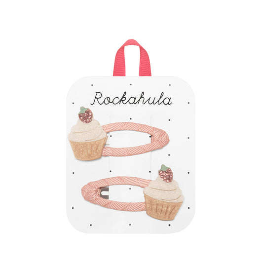 Rockahula hair accessories packaging with cupcake designs on a white background