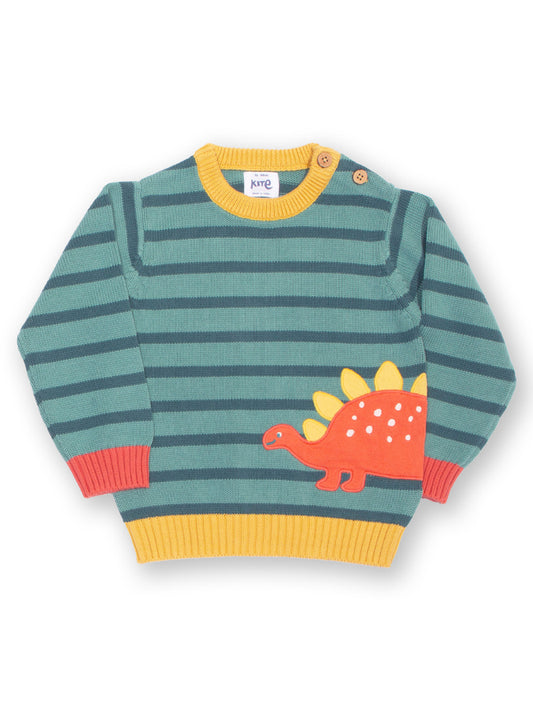 Striped jumper with dinosaur appliqué on the front