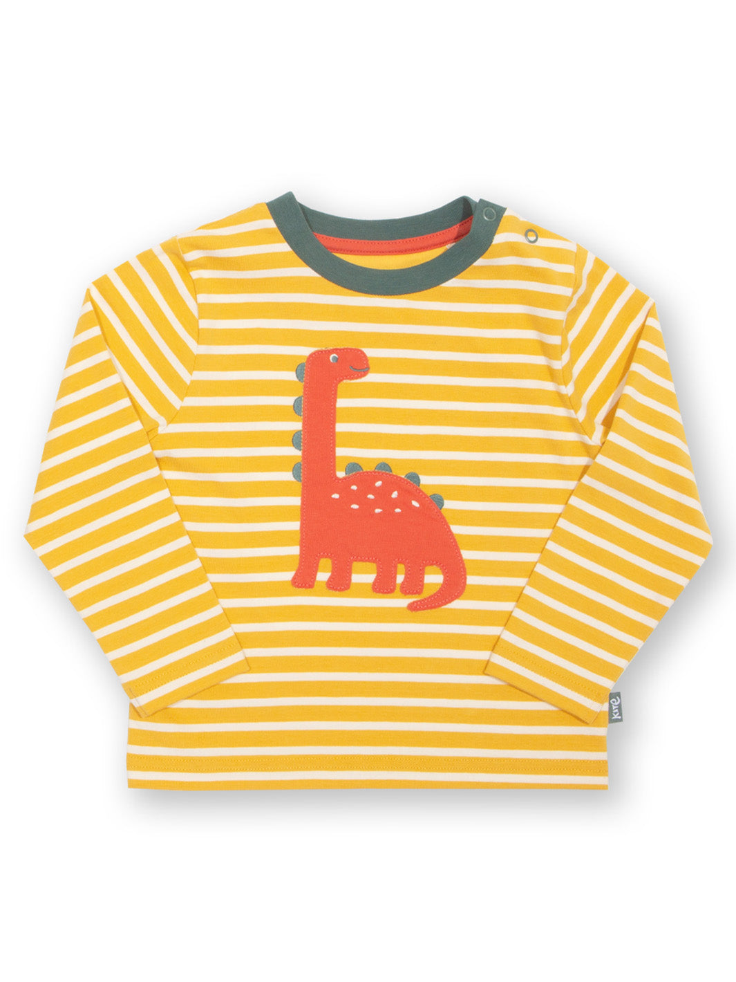 Yellow stripe t-shirt with dinosaur appliqué 