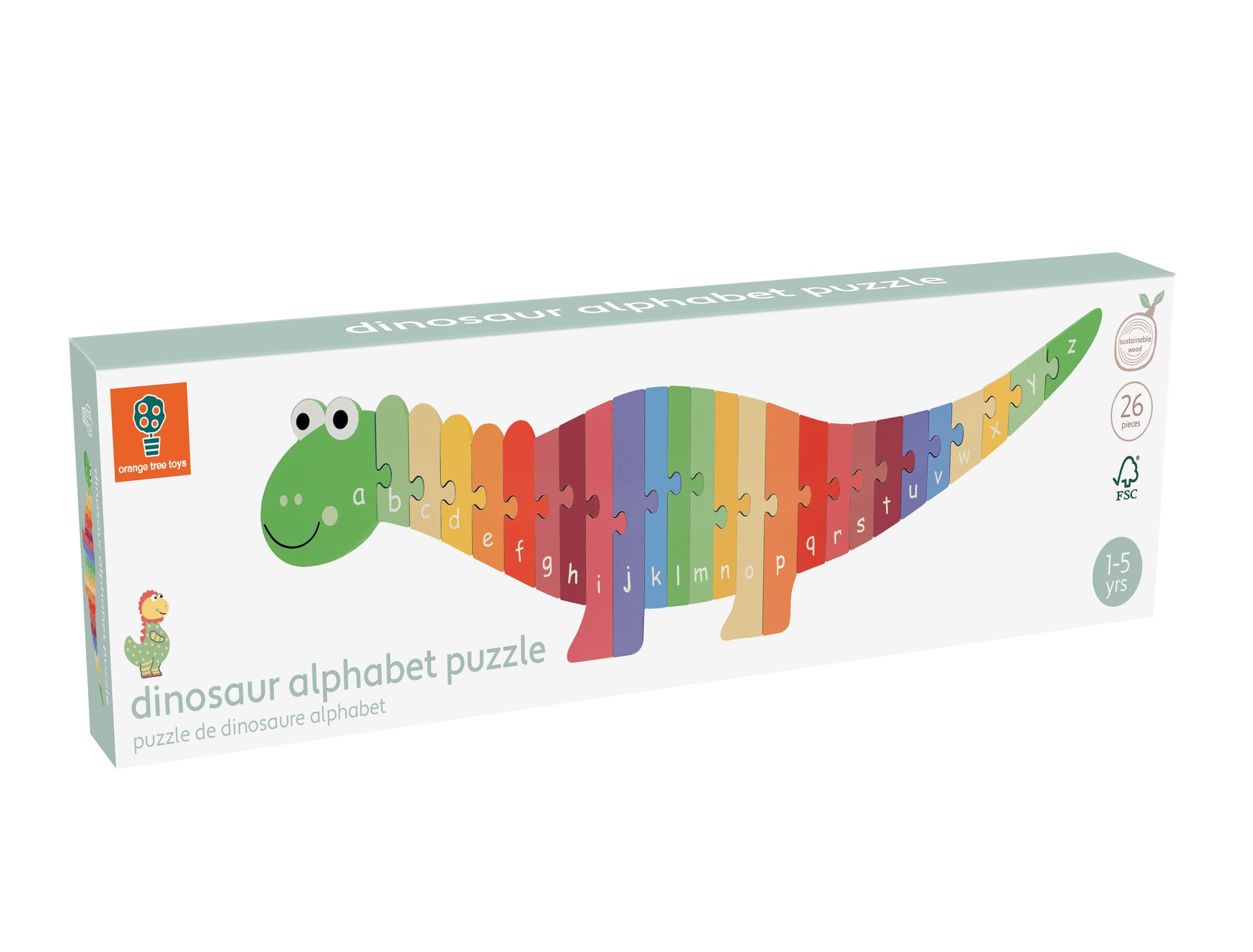 Colourful box displaying our Dinosaur Alphabet Puzzle