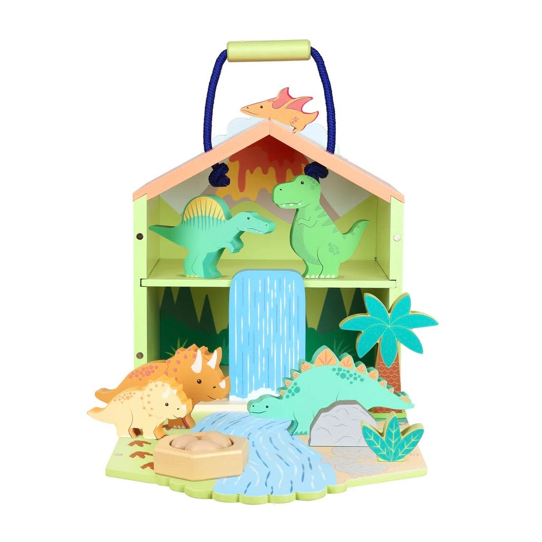 Wooden Dinosaur Play Set
A range of different dinosaurs all compact inside out play set. 
Easy to play and pack away!