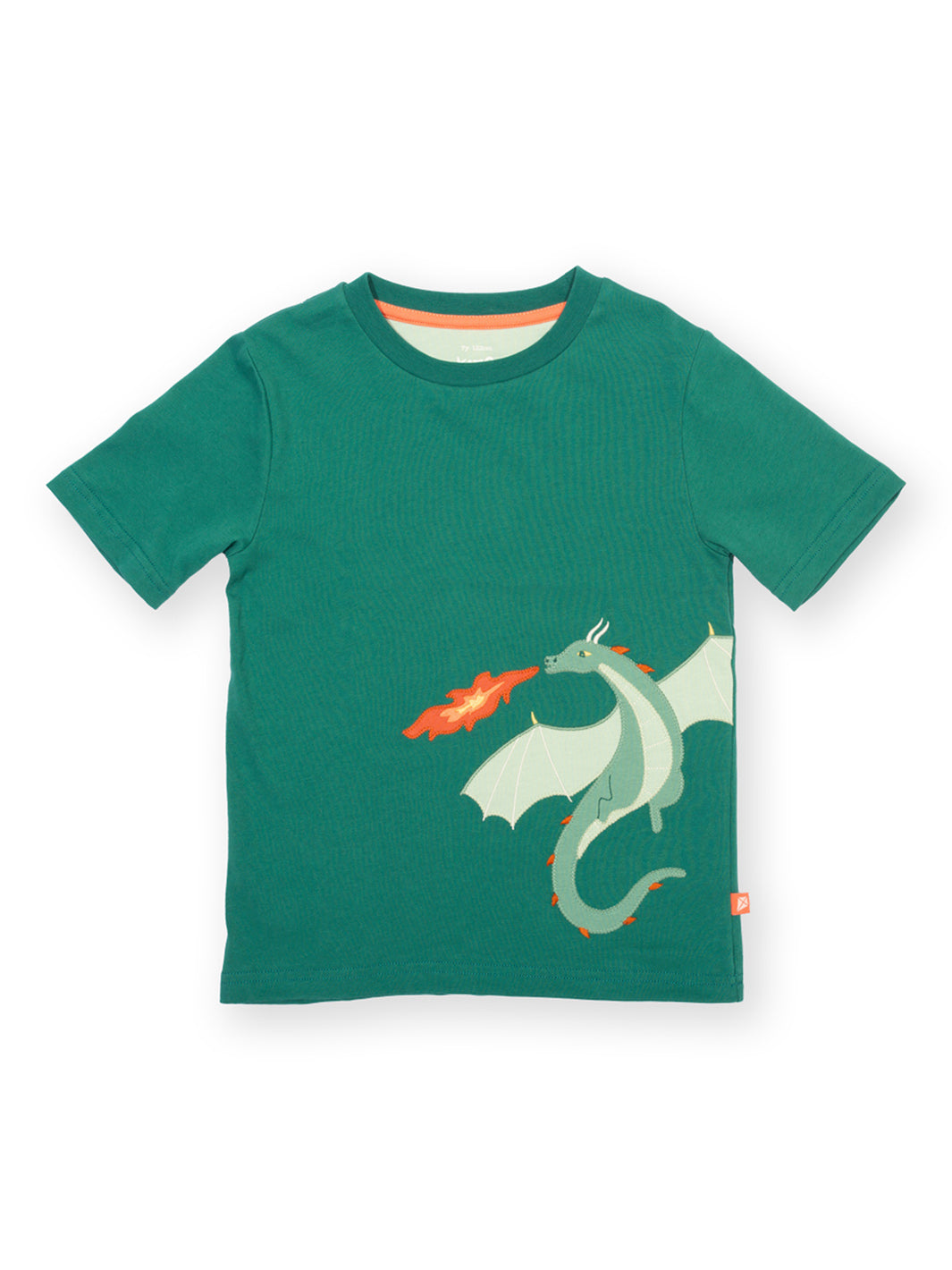 Jade green t-shirt with dragon appliqué on the front. Organic cotton, child's t-shirt