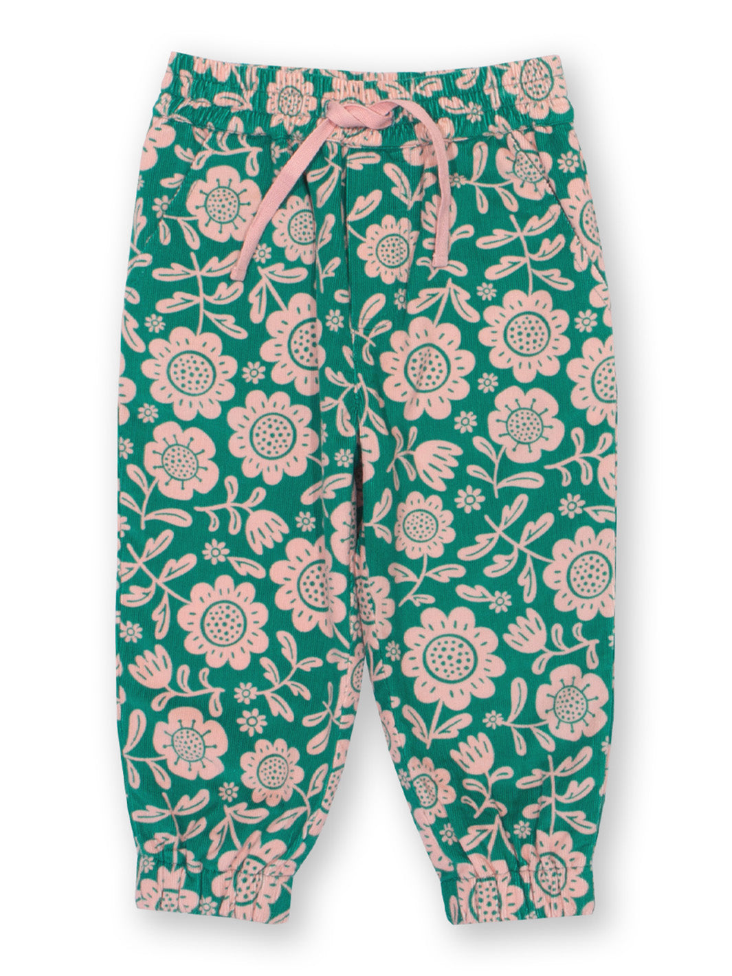 Floral-patterned cord trousers  on a white background