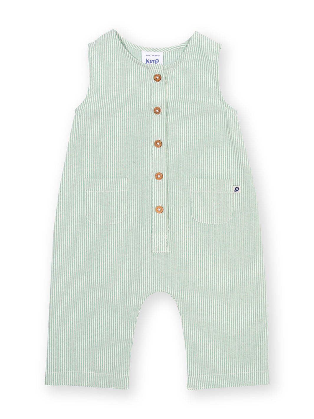 Green striped baby romper with buttons on a white background

Baby clothing 
Dungarees
Romper
Stripes
Organic cotton 
GOTS Certified fabrics 
New baby gift
Baby shower
Kite clothing 