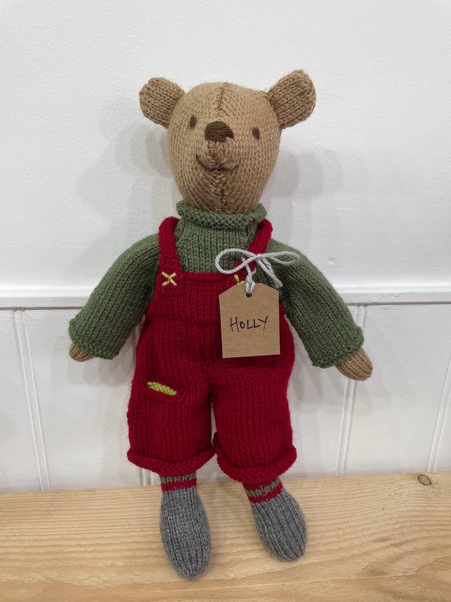 Hand knitted soft toy names Holly 
Handmade in South Oxfordshire 