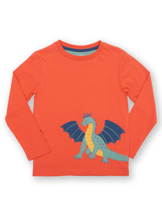Orange t-shirt with dragon appliqué 