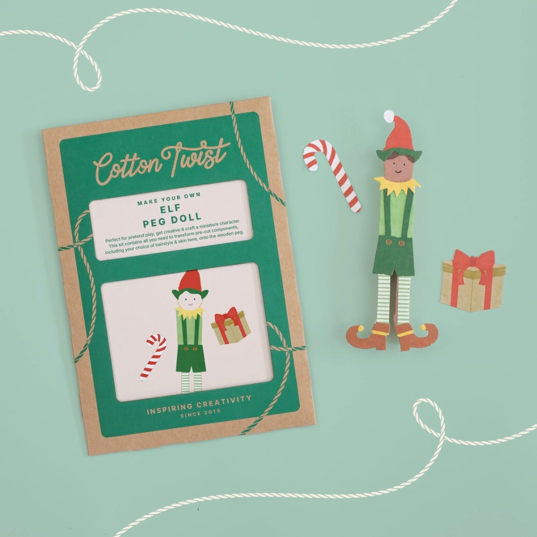 Make Your Own Elf Peg Doll, all you need to create a festive peg doll