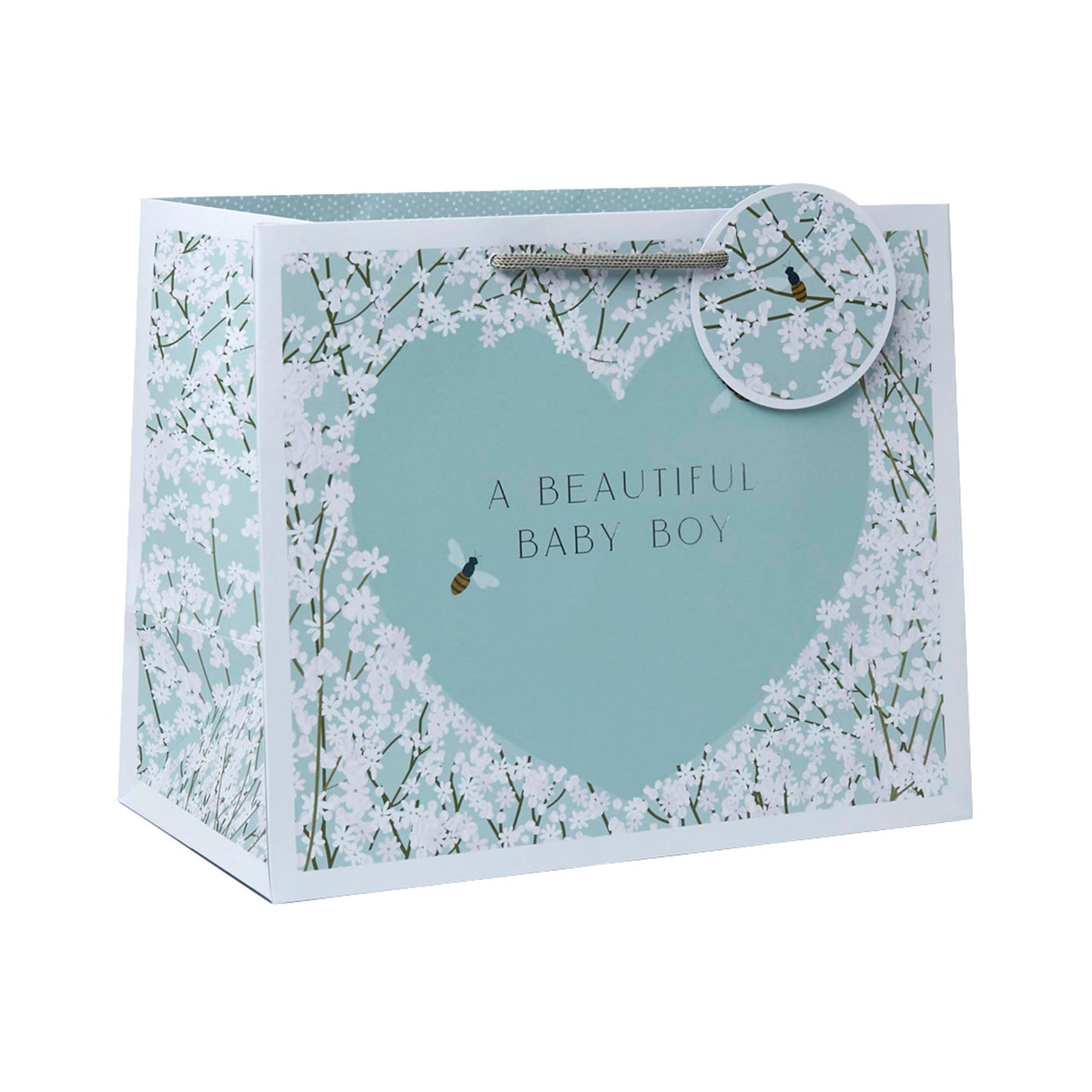 Large blue gift bag with delicate gypsophila print 