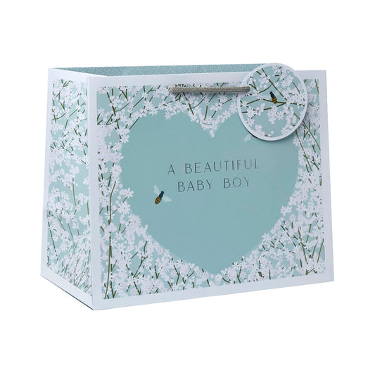 Large blue gift bag with delicate gypsophila print 