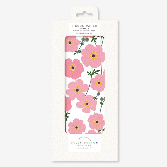 Pack of pink cosmos print tissue paper 