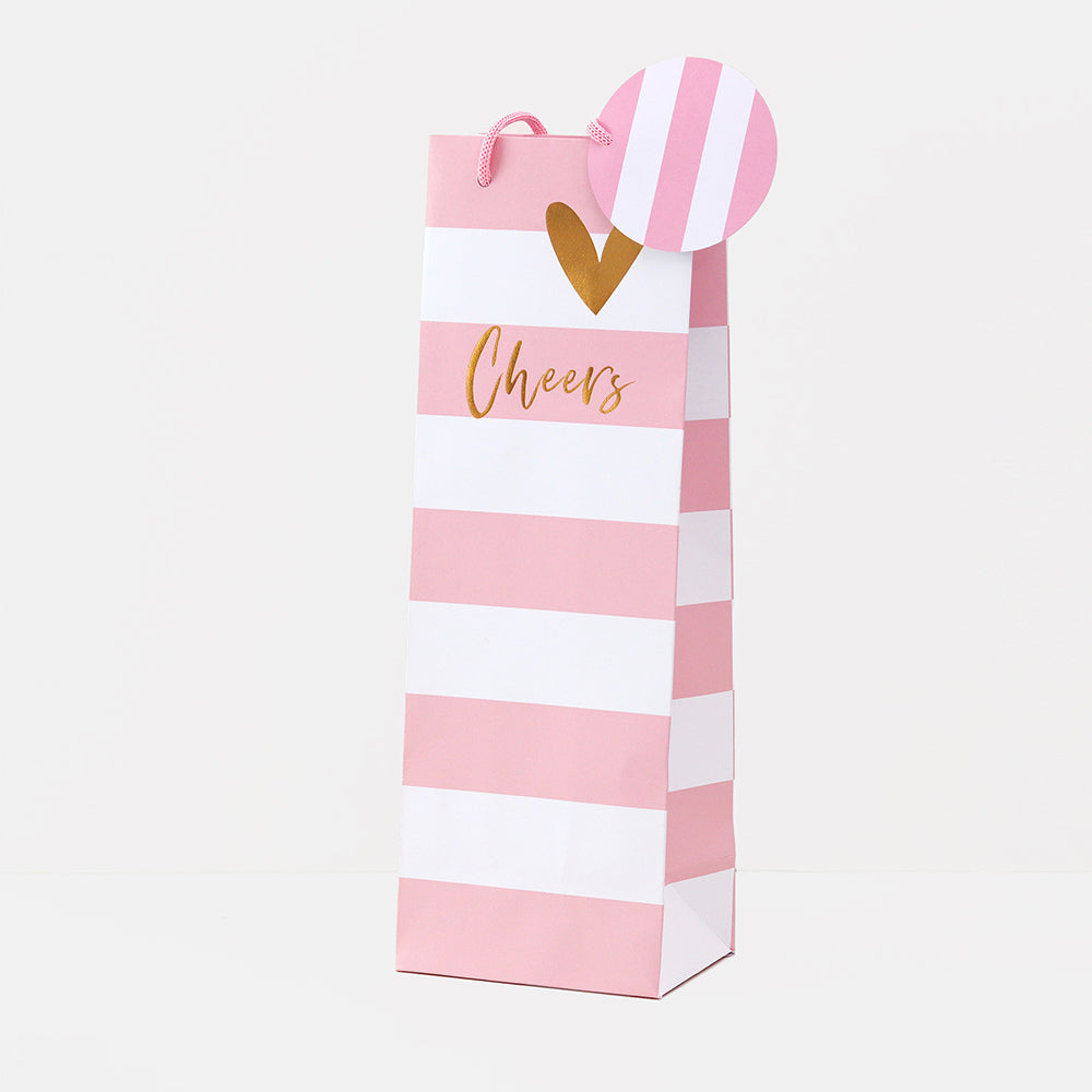 Bottle gift bag, pink stripe