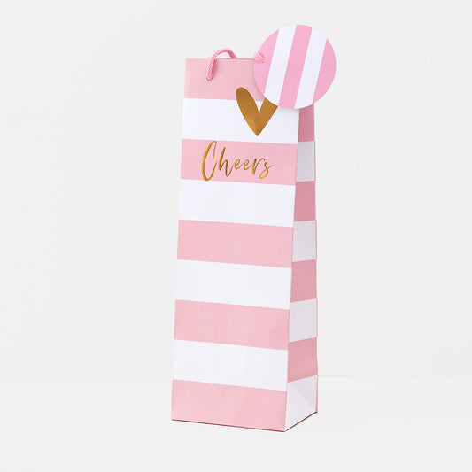Bottle gift bag, pink stripe