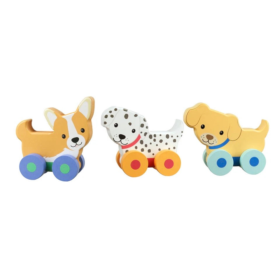 Set of three wooden Puppy Push Toys
