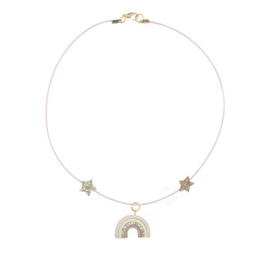 Necklace with star and rainbow charms on a white background