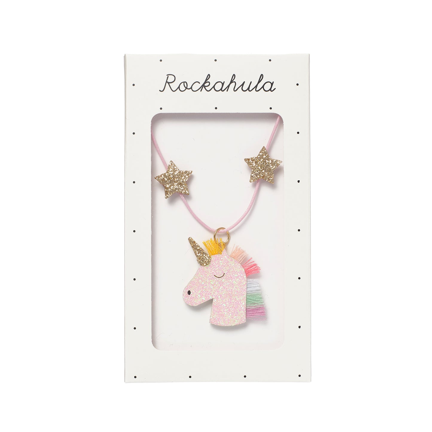 Unicorn necklace with stars on a Rockahula branded card