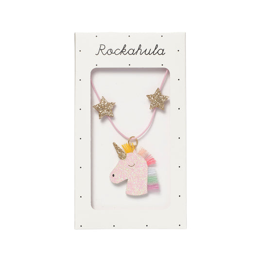 Unicorn necklace with stars on a Rockahula branded card