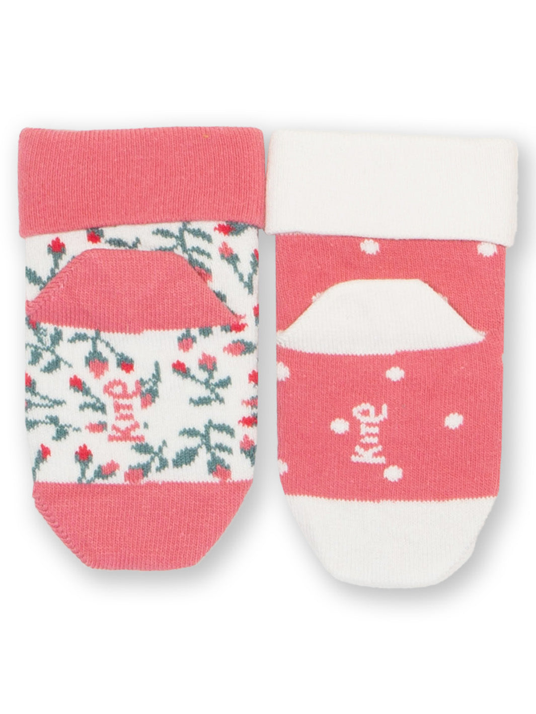 Pair of baby socks with floral and polka dot print 