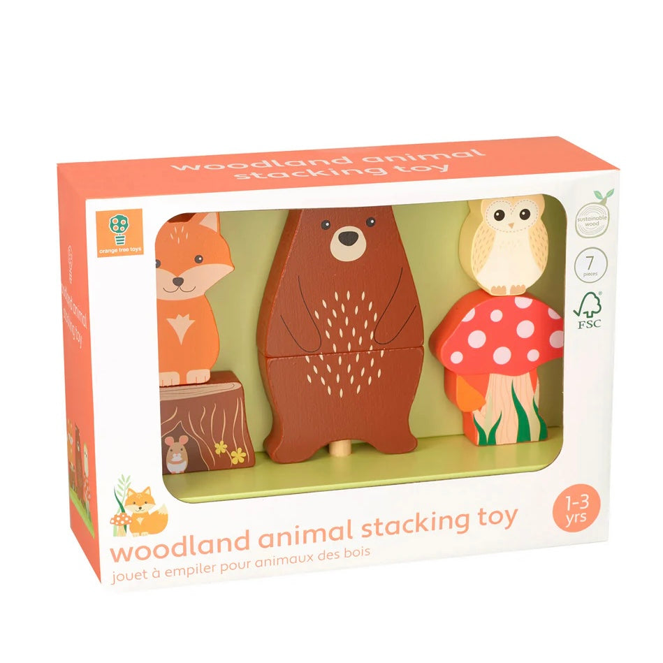 Open and colourful box displaying our Stacking Woodland Animals