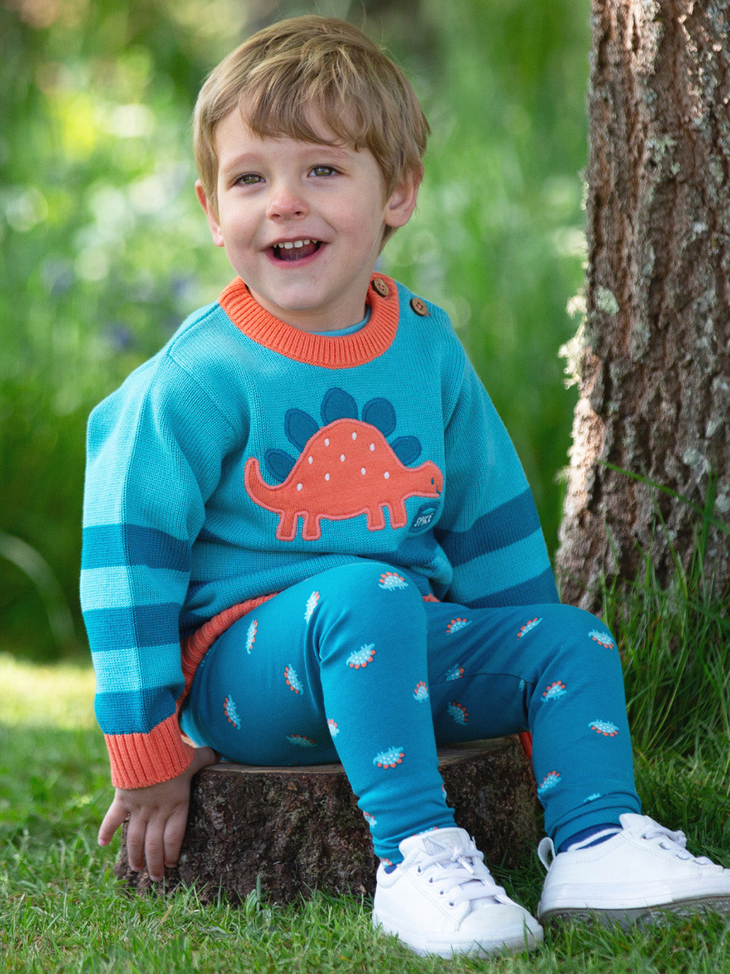 Child wearing our steggie leggings and matching jumper. made from organic cotton 