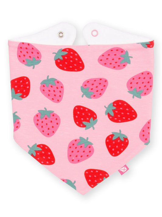 Pink bandana bib with strawberry pattern on a white background

Baby accessories
Bib
Organic cotton 
GOTS Certified fabric 
New baby gift
Baby Shower
