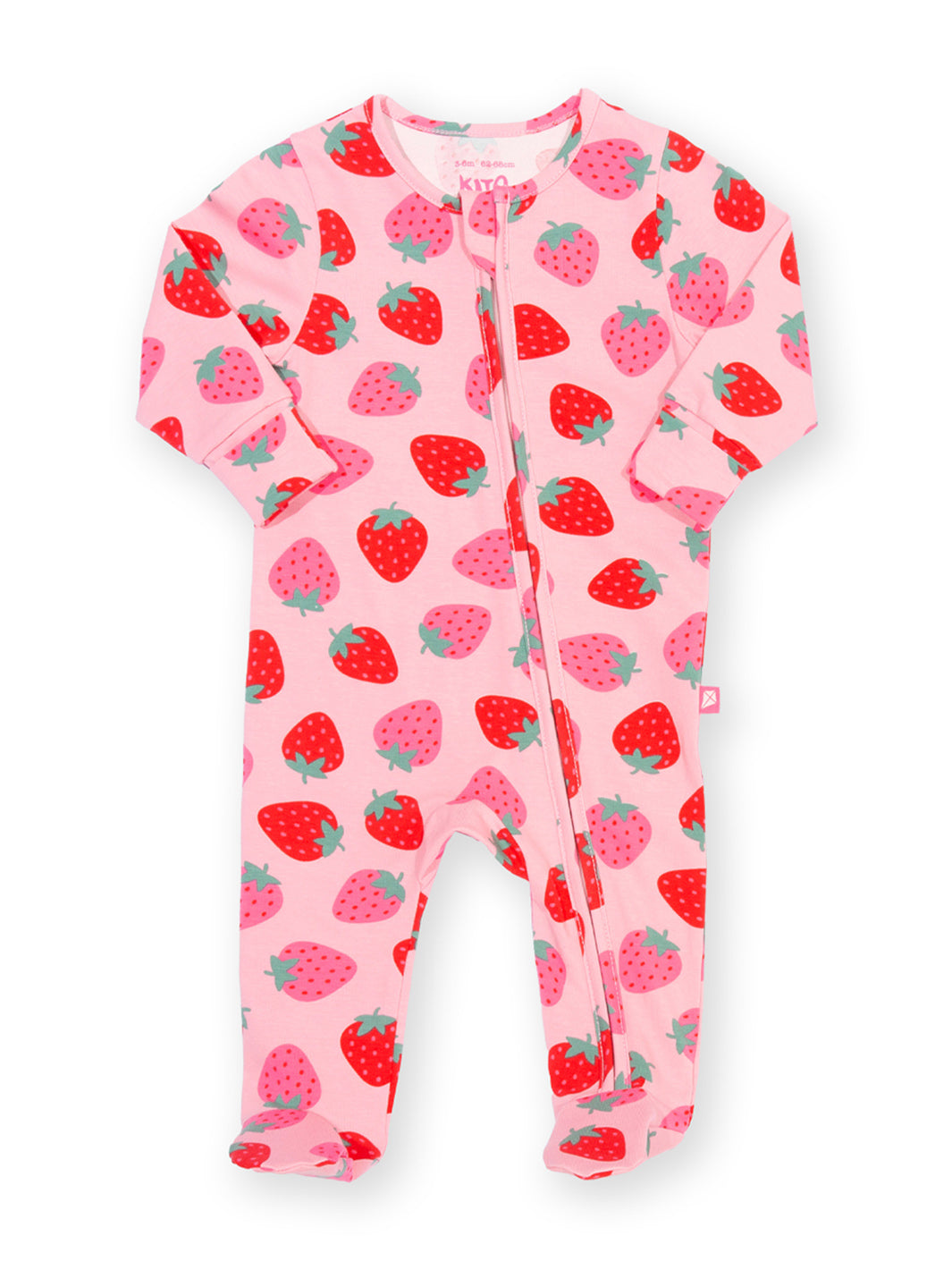 Pink baby onesie with strawberry pattern on a white background

Organic cotton 
Baby clothing 
GOTS Certified fabrics 
New baby gift
Baby shower gift
Kite clothing