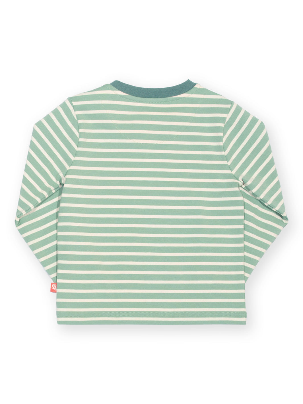 A long-sleeve children's top with horizontal mint green and cream stripes, shown from the back on a white background.

Children's clothing 
Organic cotton 
T-Shirt
Tractors 
Farm 
Autumn clothing