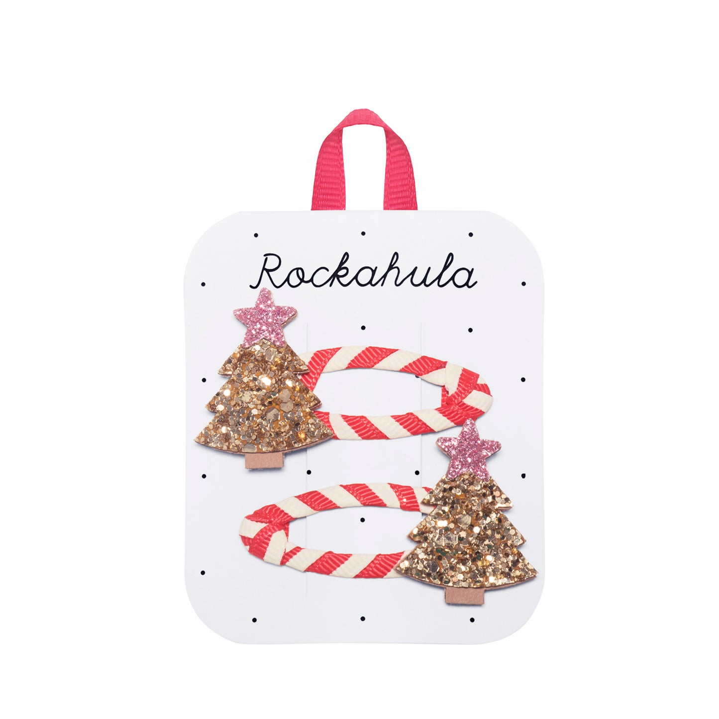Set of Christmas-themed hair clips on a Rockahula branded card.