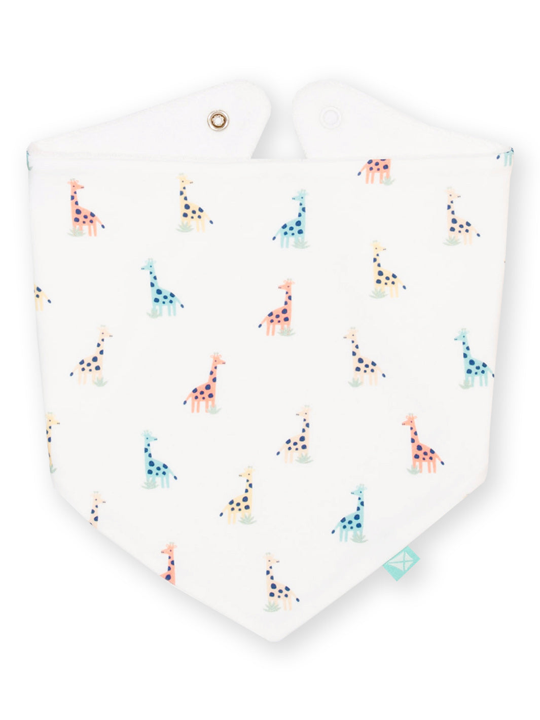 Baby bib with colourful giraffe pattern on a white background

Giraffe 
Kite clothing 
Organic cotton 
GOTS Certified fabric 
New baby 
Baby clothing 