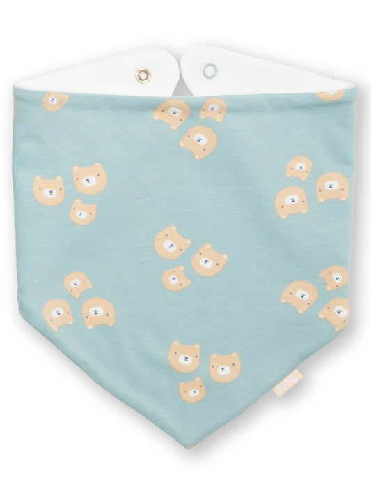 Baby bib with bear pattern on a light blue background
