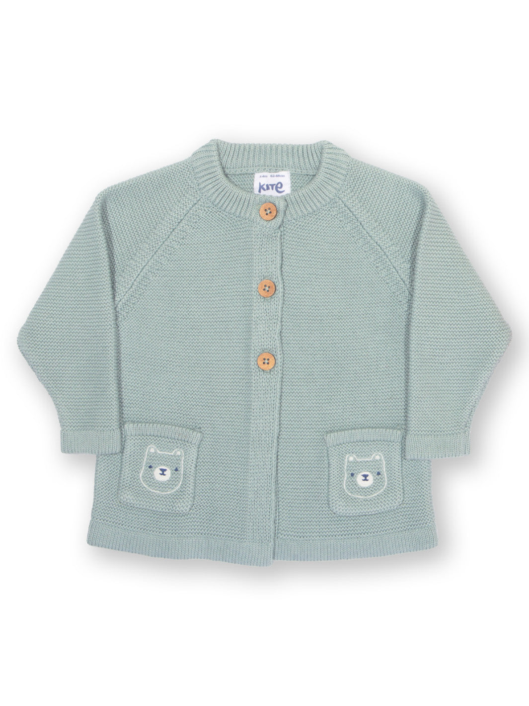 Light blue baby cardigan with embroidered bears on the pockets
