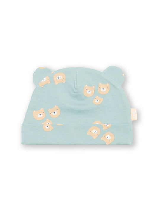 Baby hat with a blue background and bear print