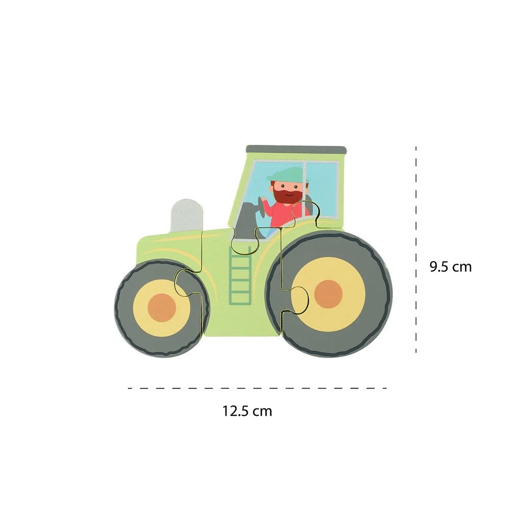 Measurement details for our wooden Tractor Mini Puzzle