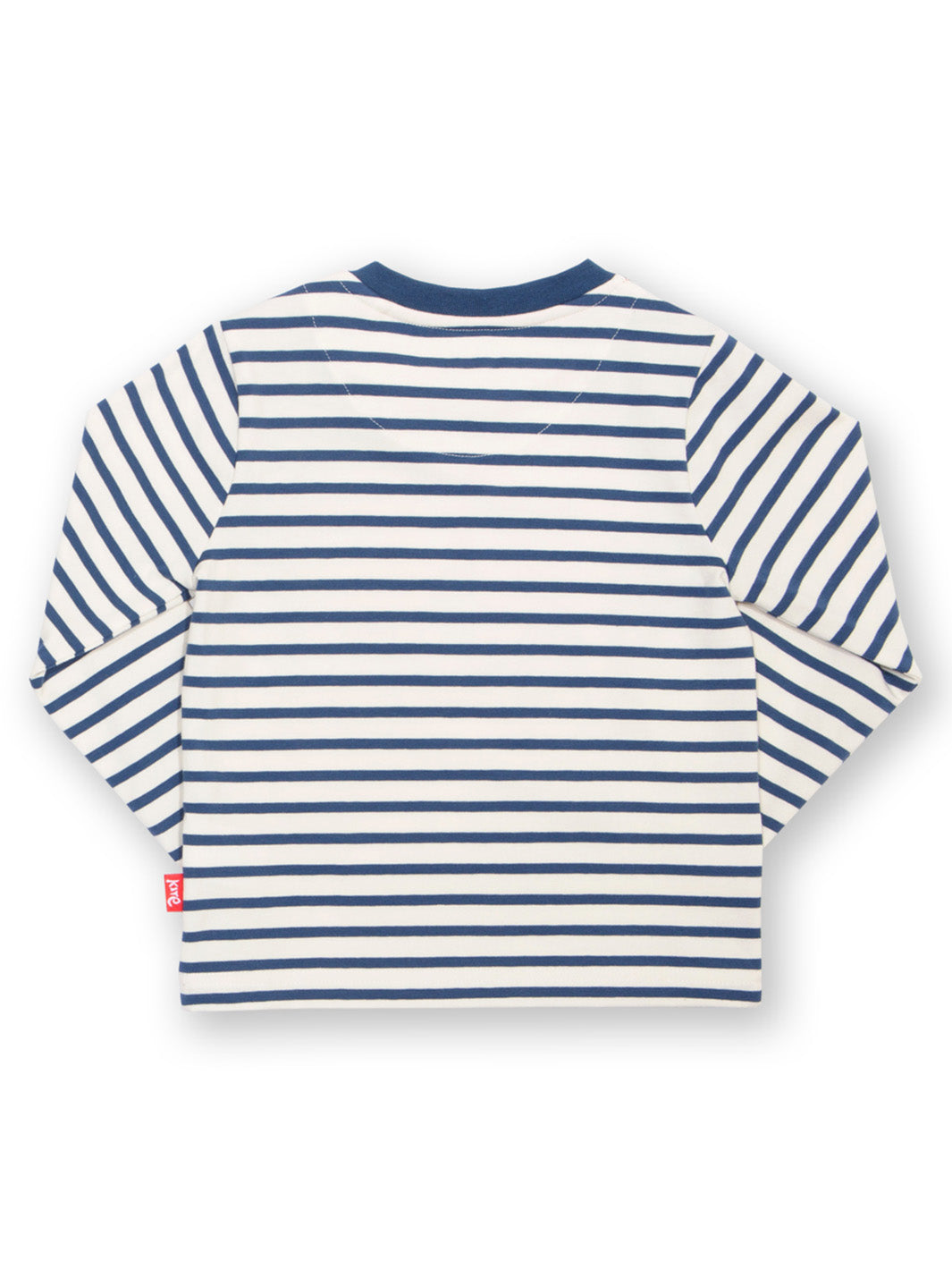 Blue and white striped long-sleeve shirt on a white background. Children's t-shirt