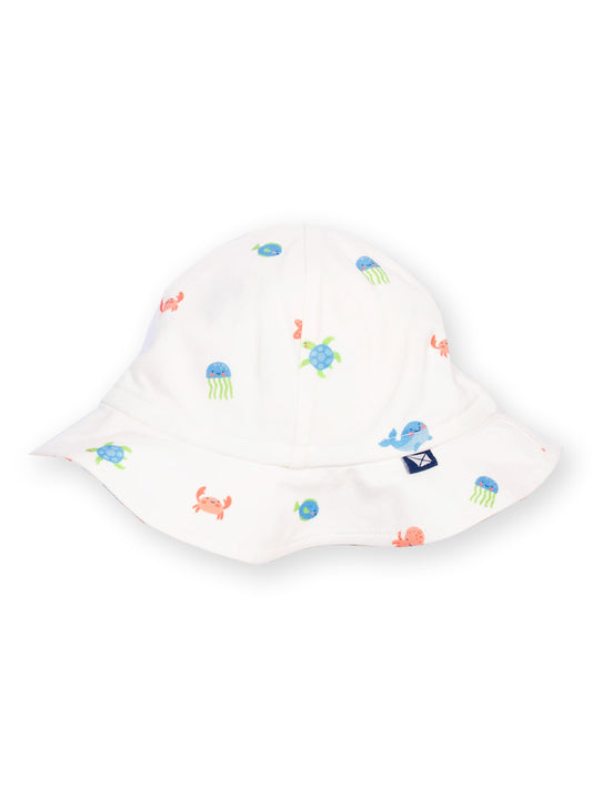 White baby hat with colourful sea creature patterns on a white background

Sun Hat
Summer clothing 
New baby gift