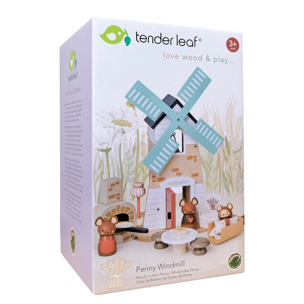 Box displaying our Wooden Windmill for children 
Made from sustainable wood