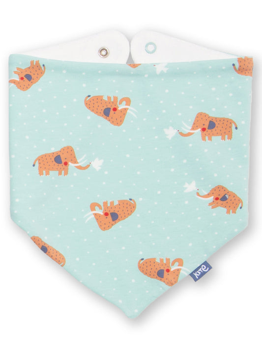 Baby bib with mammoth pattern on a light blue background
